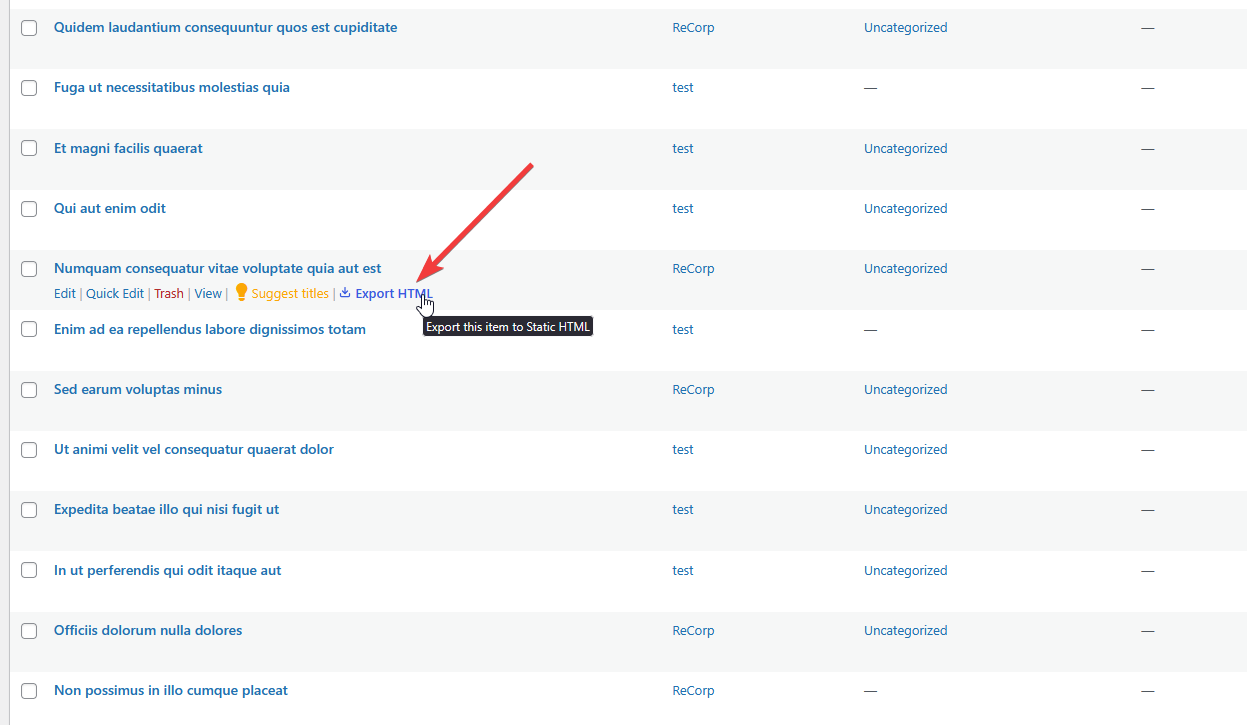 Export Button in Listing Pages