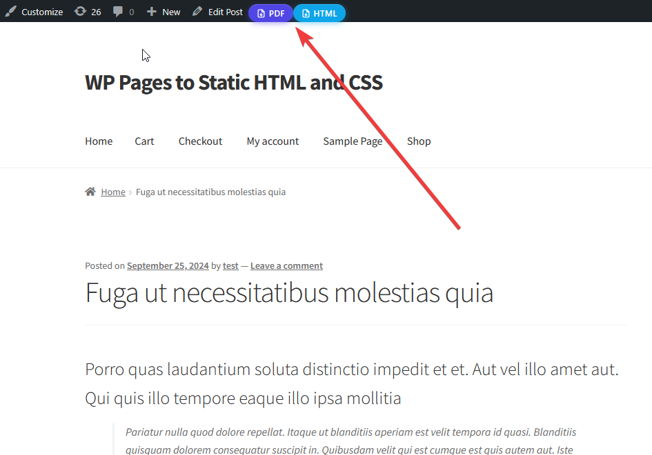 Generate PDF & Export HTML Buttons on Admin Bar