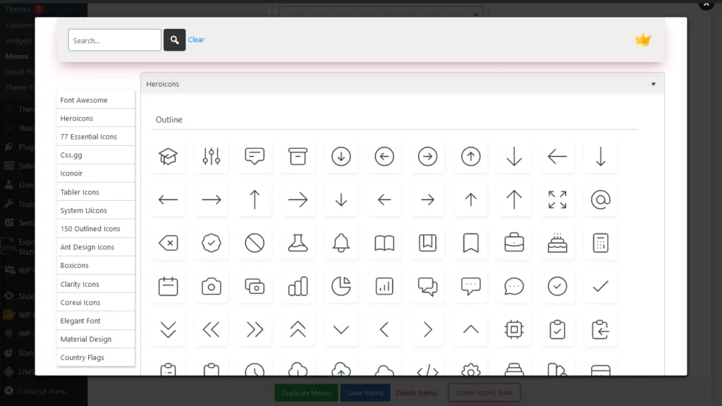Advanced Menu Icons: icon picker with Heroicons, Font Awesome and other packs