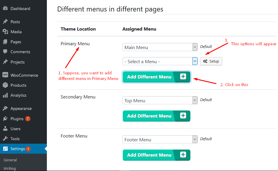 Add different menu button